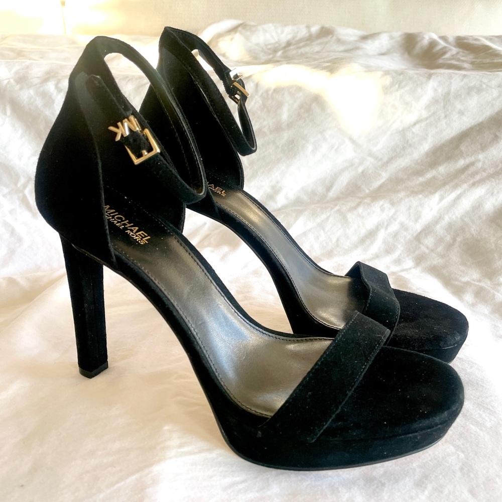 Michael Kors black suede high heels w ankle strap 7